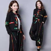 2018 Chinese Folk Style Wear Women Cotton And Linen Suit Stitching Plus Size Loose Clothing China Retro Woman