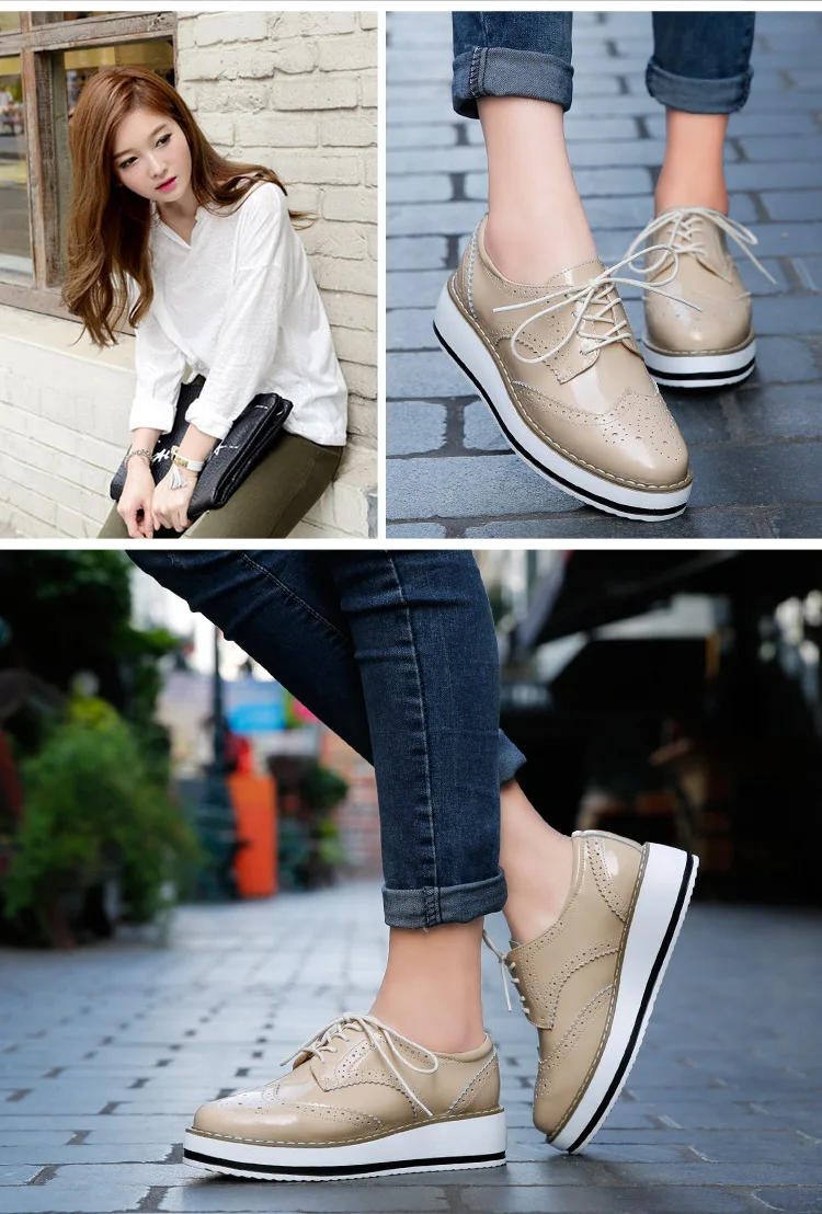 Ariari/Коллекция года; сезон осень; женская обувь на плоской платформе; женские кроссовки из натуральной кожи; женская обувь с перфорацией типа «броги» на шнуровке; модные криперы; Мокасины