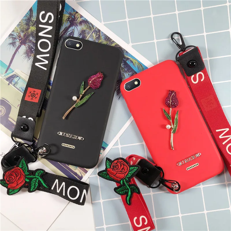 

For Xiaomi Redmi 6A Silicone Soft Case Phone Bags Cases For Redmi 6A Matte Back Cover Flower Diamond Bling Cases