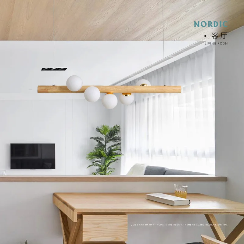 Деревянный белый стеклянный шар Led подвесные светильники для столовой Hanglamp G4