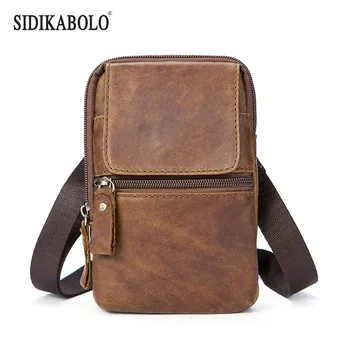 

100% Genuine Leather Vintage Waist Packs Men Travel Pack Belt Loops Hip Bag Waist Bag Mobile Phone Pouch