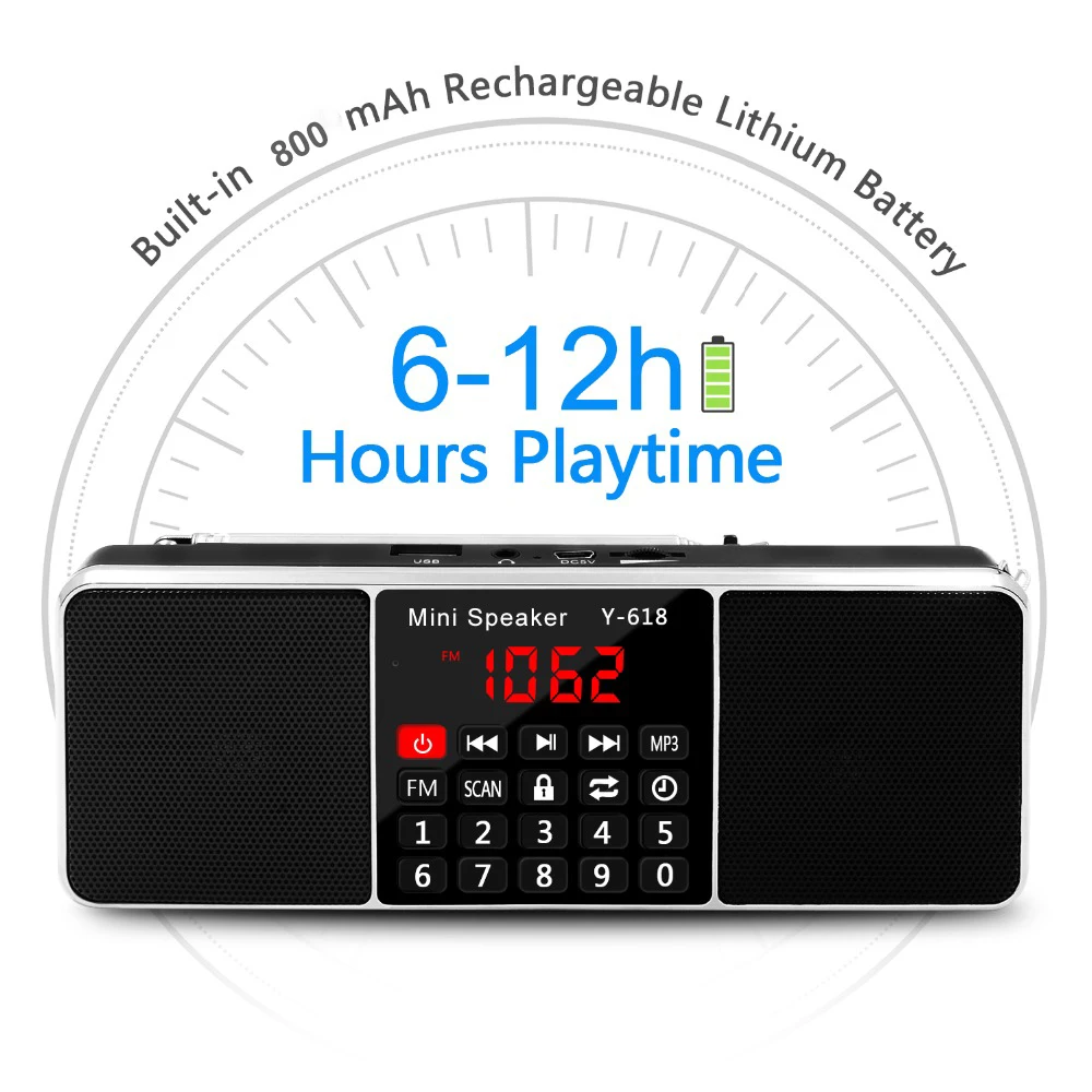 Lefon Digital FM Radio Receiver Speaker Stereo MP3 Player Support TF Card USB Drive LED Display Time Shutdown Portable Radios