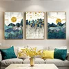 Nordic Abstract Geometric Mountain Landscape Wall Art Canvas Painting Golden Sun Art Poster Print Wall Picture for Living Room ► Photo 1/6