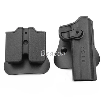 

Hunting IMI Holster Colt 1911 Right Hand Belt Loop Paddle Combat Tactical Gun Pistol Holsters with Magazine Clip Pouch Black