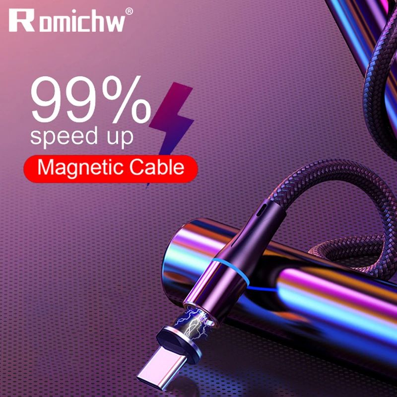 Romichw светодиодный индикатор 3A провод для быстрой зарядки Магнитный usb type C кабель Oneplus 6T для Xiaomi Redmi Note 7 K20 Pro для samsung S9