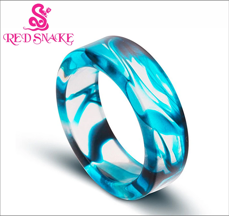 

RED SNAKE Fashion Pure Manual Flowing Feel Smoke Ribbon Inside Transparent Resin Ring for Women Men Rings