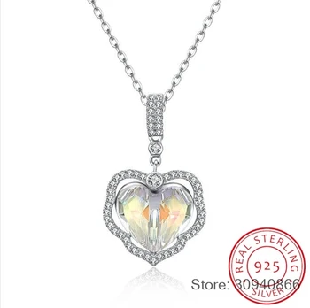

SMTCAT 925 Sterling Silver Women Necklace Crystal from Fine Jewelry Crystal Love Heart Pendant Necklace