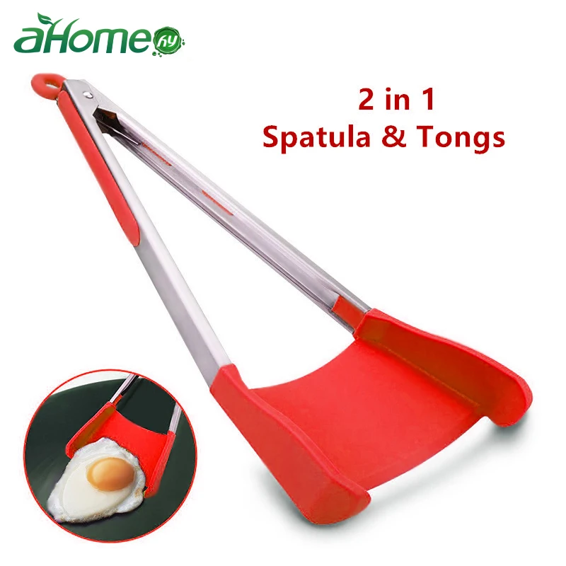 

2 in 1 silicone Siamese food Tongs silicone clip shovel Spatula Clever Tongs 2 In 1 Kitchen Spatula Non-Stick, Heat Resistant