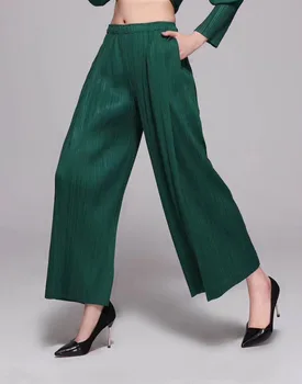 

HOT SELLING Miyake Fashion fold solid high straight pants IN STOCK