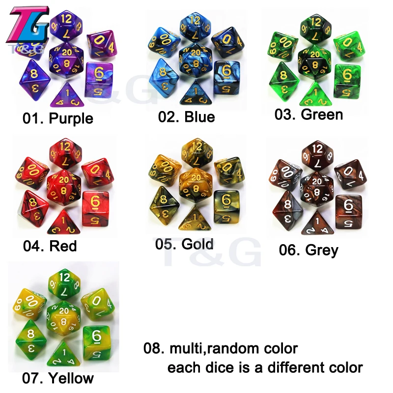 7 pcs кости с сумкой D& D d4, d6, d8, d10, d%, d12, d20 многогранные Настольная игра штук ролевой игры