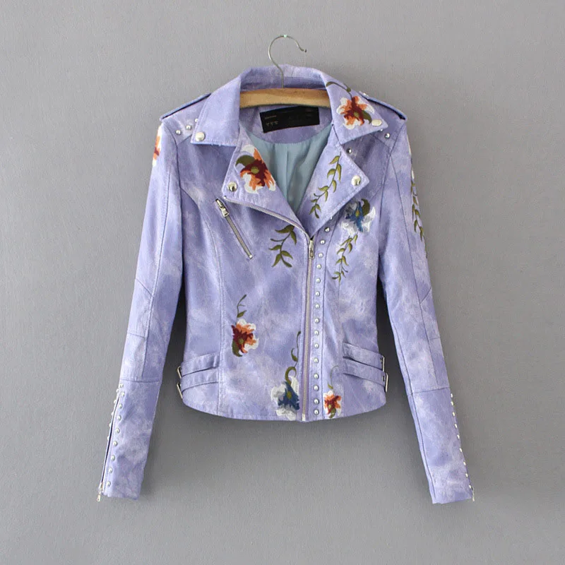 

Motor Jackets Women's Spring Jacket Fashion Slim Fit Embroidery Full Sleeve Leather Coat pu0025