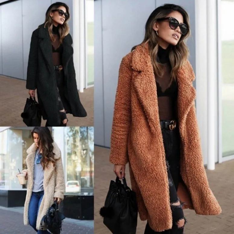 Плюшевое пальто для женщин, мех ягненка, утолщенная зимняя теплая Женская куртка с длинным рукавом, верхняя одежда, пальто из искусственного меха для женщин