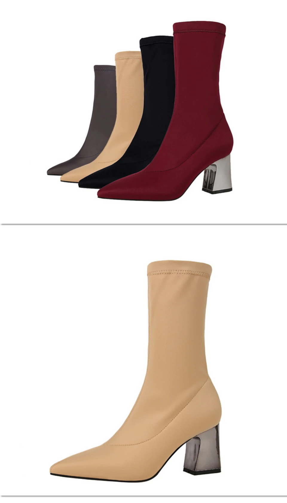 Plardin/зимние сапоги до середины икры в сдержанном стиле женская обувь модные женские зимние сапоги из эластичной ткани на тонком каблуке с острым носком и квадратным каблуком