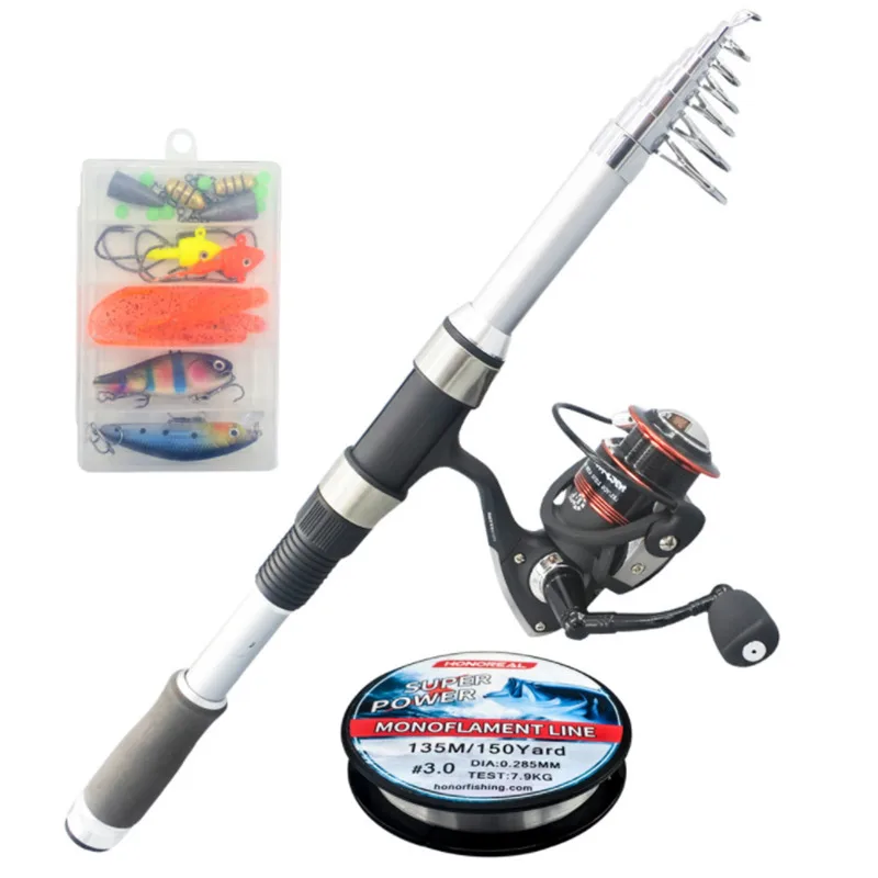 

1.8/2.1/2.4/2.7/3M Telescopic Fishing Rod Carbon Rod Combo Fuji Reel Seat Gear Ratio 5.2:1 Ball Bearing 9BB+1 135m 3# Line