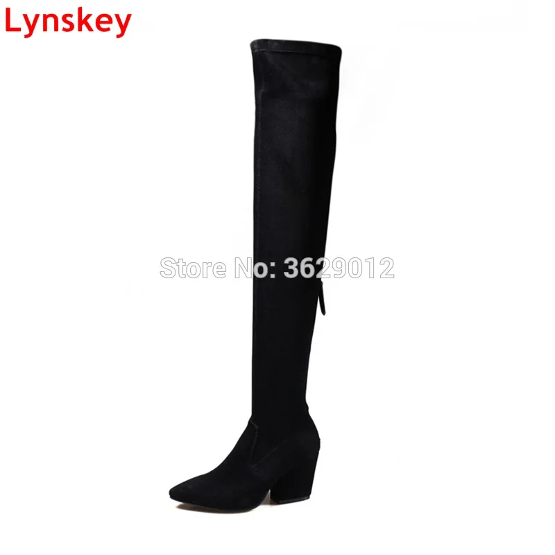 

New Women Boots Thick high Heels Long Boots Women Shoes Over The Knee Boots Pointed Toe Back Zipper Boots