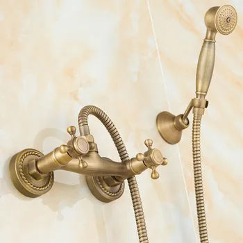 

LIUYUE Shower Faucets Antique Copper Wall Mounted Dual Rotate Control Shower Spray Head Set Bathroom Handheld Shower Mixer Sets