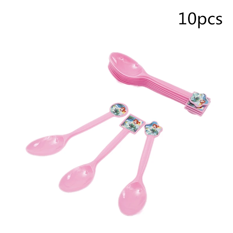 

10pcs/lot Little Mermaid Pink Disposable Tableware Supplies Forks Spoons Knives Christmas Birthday Party Decorations Kids