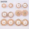 Imixlot 6 Pair/Lot Fashion Vintage Charm Jewelry Gold-Color Round Half Simulated Pearls Flower Stud Earring For Women ► Photo 1/6