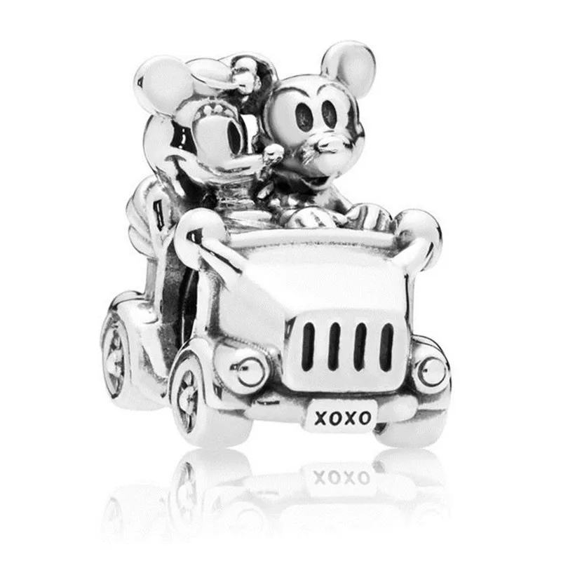 

New 925 Sterling Silver Bead Mickey and Minnie Vintage Car Charm Fit Original Pandora Bracelet Bangle Women DIY European Jewelry