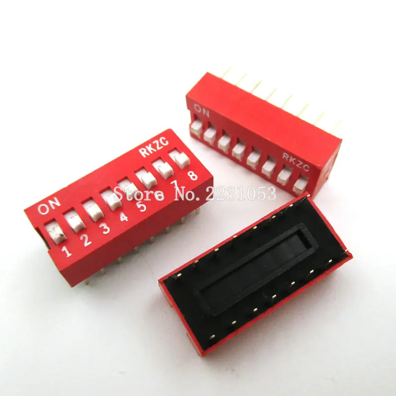 20PCS/Lot 8 Position DIP Switch 2.54mm Pitch 2 Row 8P Slide 8 Bit Red DIP Switch 20PCS/Lot 8 Position DIP Switch 2.54mm Pitch 2 Row 8P Slide 8 Bit Red DIP Switch