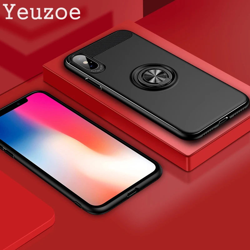 

Yeuzoe For Iphone X case Car Holder Stand Magnetic Bracket carbon fiber silicone Finger Ring Case For Iphone 6 6s 7 8 Plus cover
