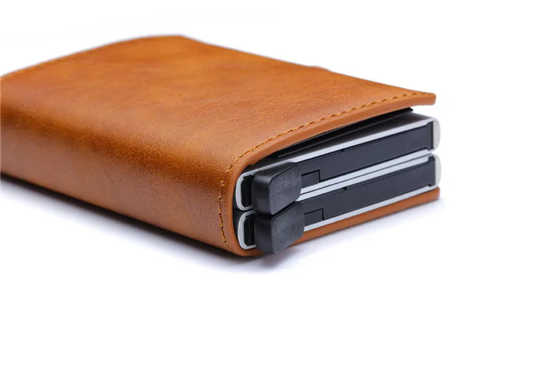 Европейский дизайнер RFID защита мужской кожаный кредитный держатель для карт двойной алюминиевый защитный чехол для банковских карт ID кошелек для мужчин