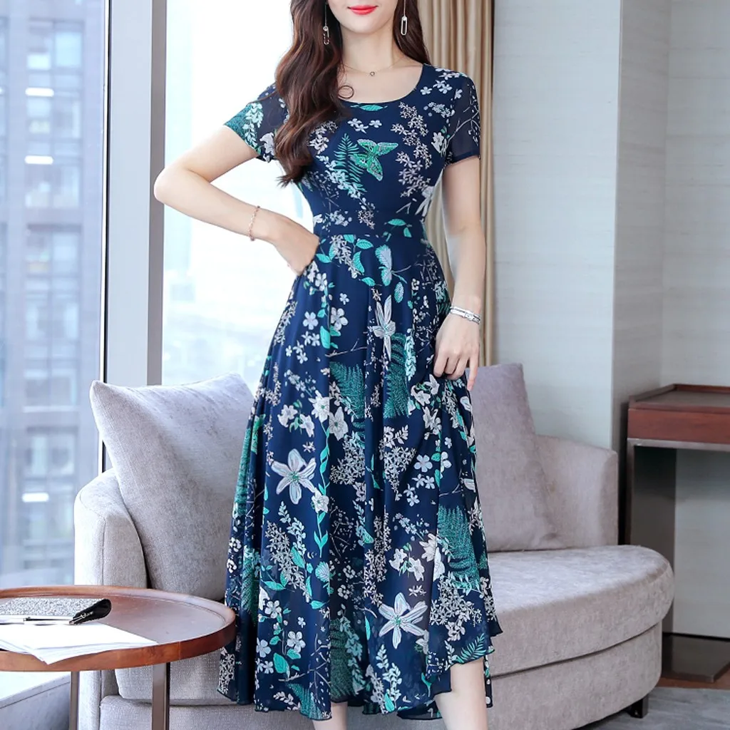 

Women Fashion Summer Grace Mid-Calf Short Sleeve Beach vintage floral print maxi dress summer 2019 dlugie sukienki na lato #3
