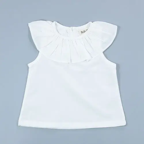 

Simple pure colour infant Toddler Casual Shirt Crew Neck Ruffle Tops Kids Baby Girl Blouse White
