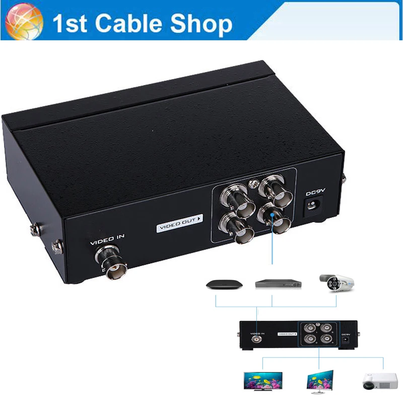 

4-port Active BNC video splitter converter CCTV DVR Composite Video BNC box