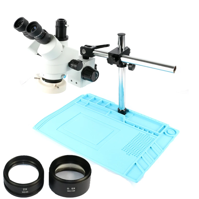 

3.5X 7X 45X 90X Simul Focal industrial Trinocular stereo microscope with dual arm stand+56 Led ring lights +blue soldering mat