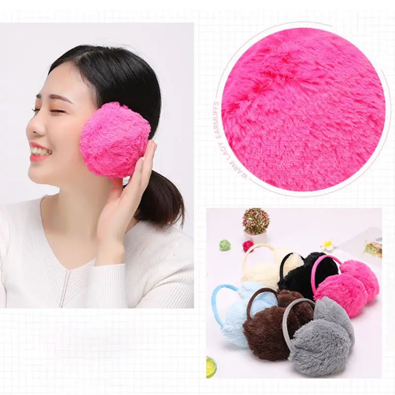 

Women Girls Winter Plush Earmuffs Sweet Solid Candy Color Earflap Elastic Stretchy Thin Headband Ear Cover Warmer Random Color