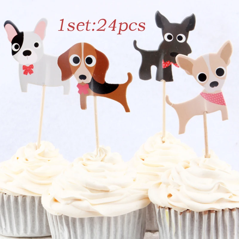 

24pcs Dog Patrolling Baking Cake Toppers Insert Flags Child Birthday Party Supplies Cake Decorative Tools Kids Supplies