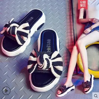 

Slipper female summer wear fashion 2019 new Joker red bear thick bow slippers ins Korean version free shipping