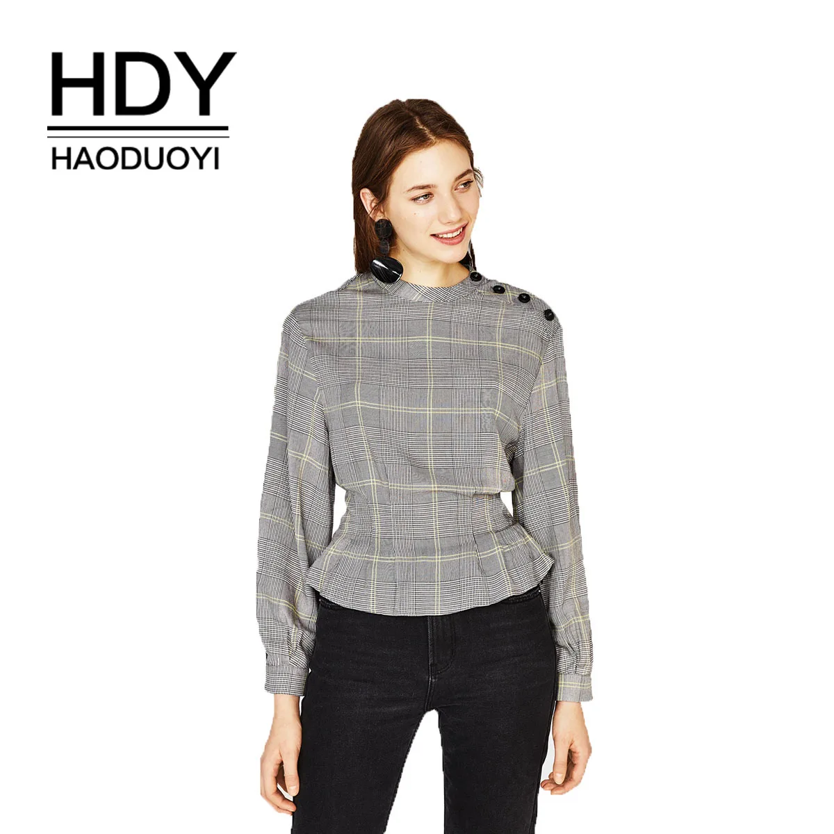Простая Асимметричная рубашка на пуговицах HDY Haoduoyi элегантная клетчатая с