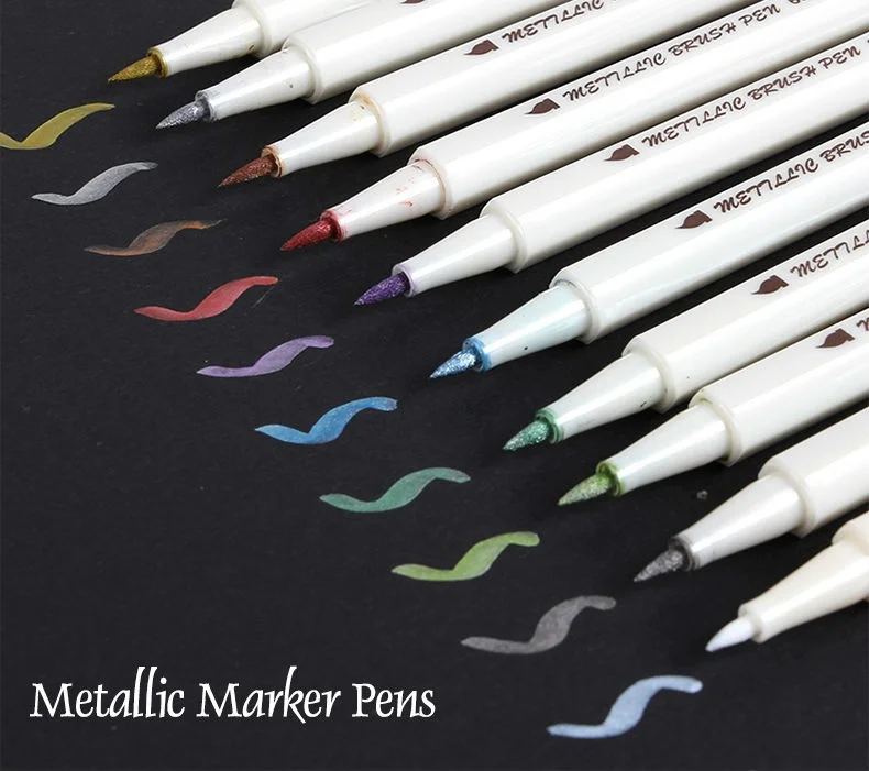 10 Colors 1-2mm Metallic Marker Pen DIY Scrapbooking Crafts Soft Brush Pen Art Marker Pen For Stationery School Supplies