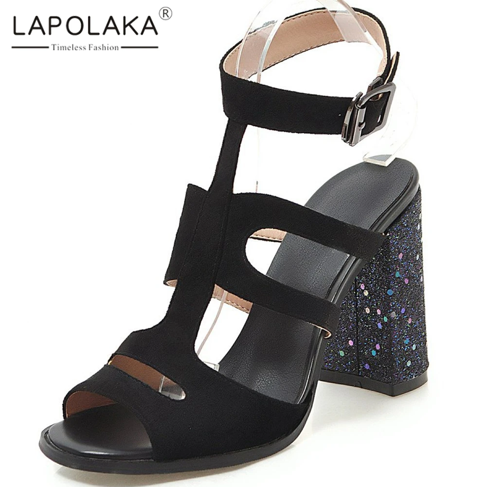 

Lapolaka New Arrivals 2019 Plus Size 34-48 Dropship Buckle Shoes Woman Sandals Chunky Heels Casual Sandals Woman Shoes