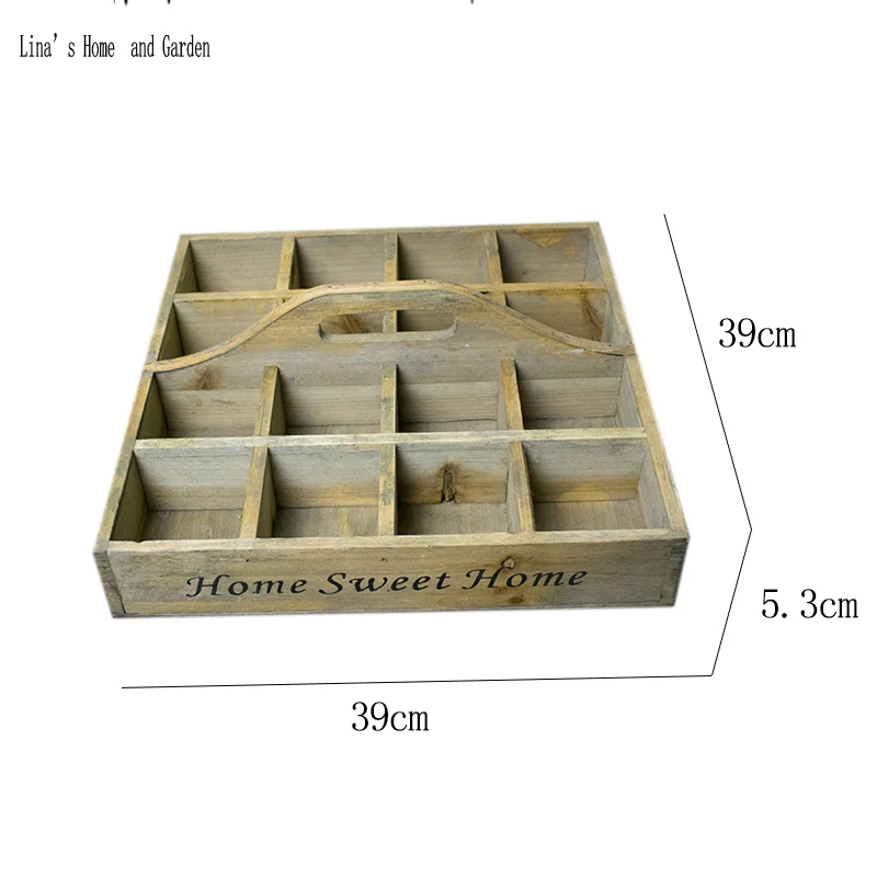 vintage square solid wooden storage trays with 16 compartments