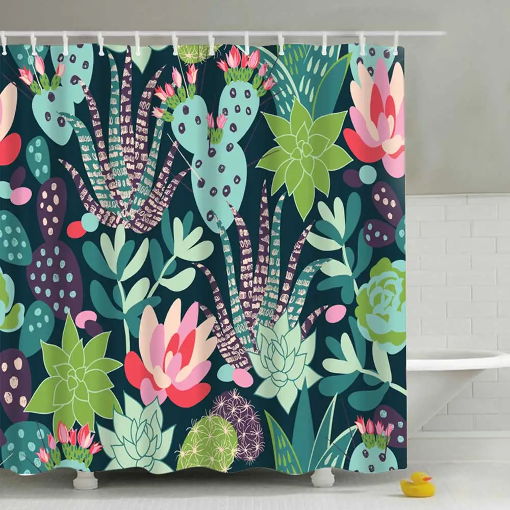180*180 см Водонепроницаемая занавеска для ванной комнаты занавеска для ванной s полиэстер зеленая занавеска тропические растения с принтом кактуса - Цвет: 4