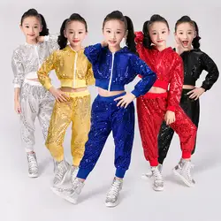Детский танцевальный костюм джазовая одежда новый стиль блесток хип-хоп танец джаз дети танцевальные конкурсы сценическая одежда