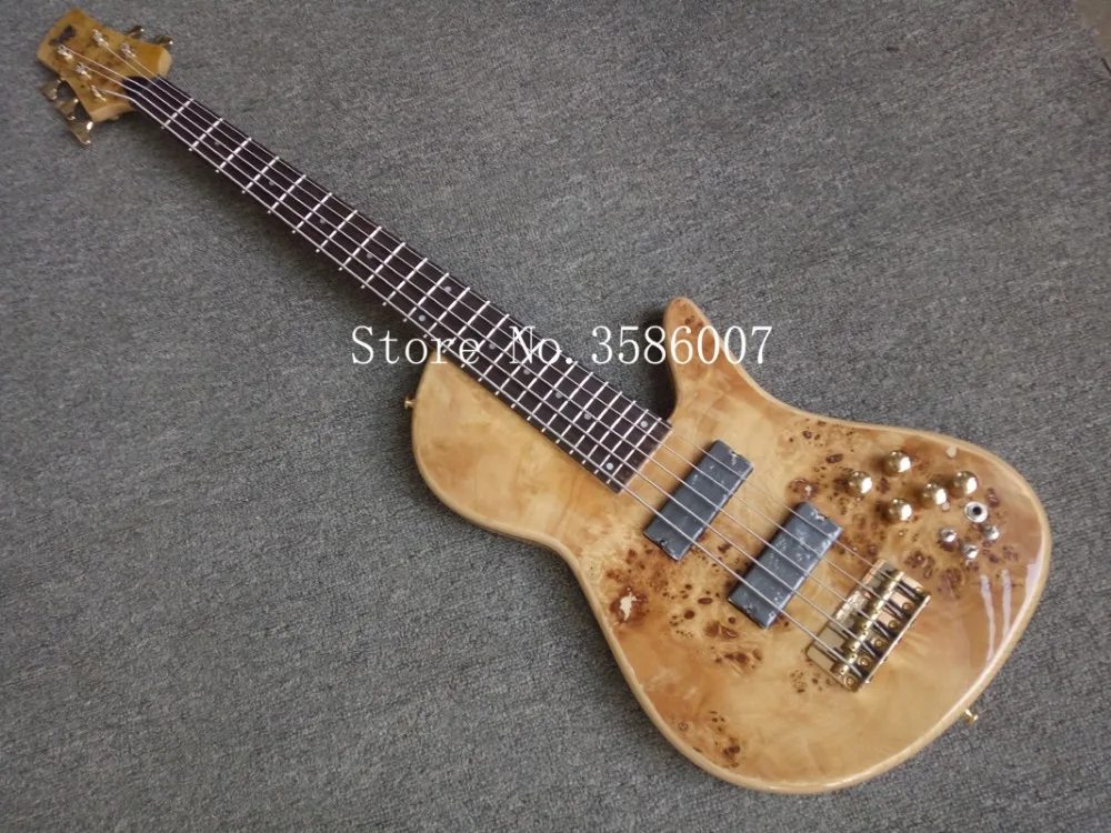 

China guitar factory customshop New Natural Wood Burl pattern Butterfly 5 Strings Electric Bass Guitar free shipping