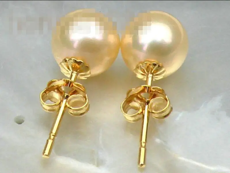 

Free Shipping >>>> PRETTY AAA+++ 7mm perfect round golden pink akoya pearl earring 14k yellow gold