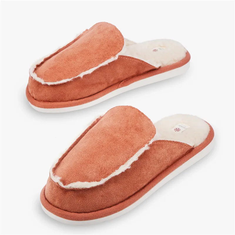 Винтажные домашние тапочки в британском стиле для мужчин и женщин; зимняя теплая обувь из искусственной замши с шерстяной подкладкой; однотонная домашняя обувь для дома - Цвет: Cherry red