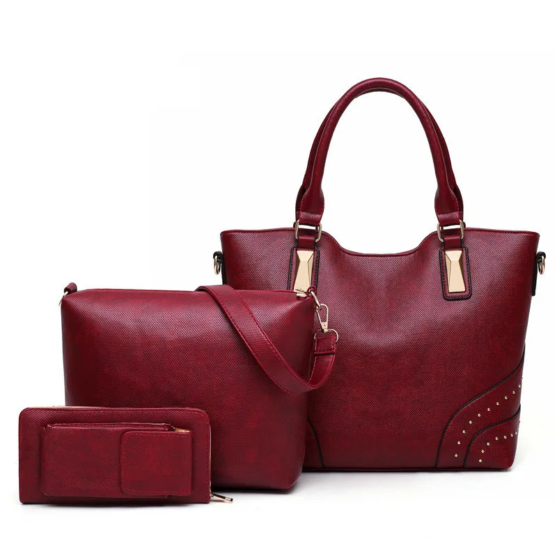 

LOSHAKA 3pcs/set Soft PU Leather Women Bag Set Ladies Handbags Vintage Top Handle Tote Bags For Women Shoulder Bags Purse