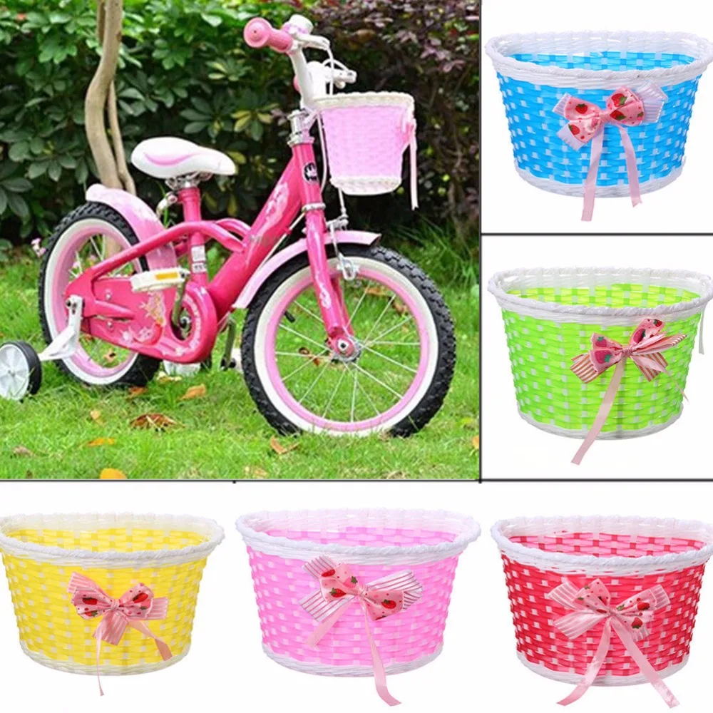 1PC 5 Colors Girls Bike Front Basket Children Bicycle Cycle Flowery Shopping Stabilizers Bowknot