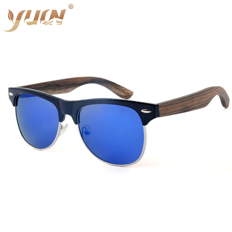 

YUW Retro Classic Natural Wood Sunglasses Half frame Polarized oculos Wooden temples sun glasses for men women