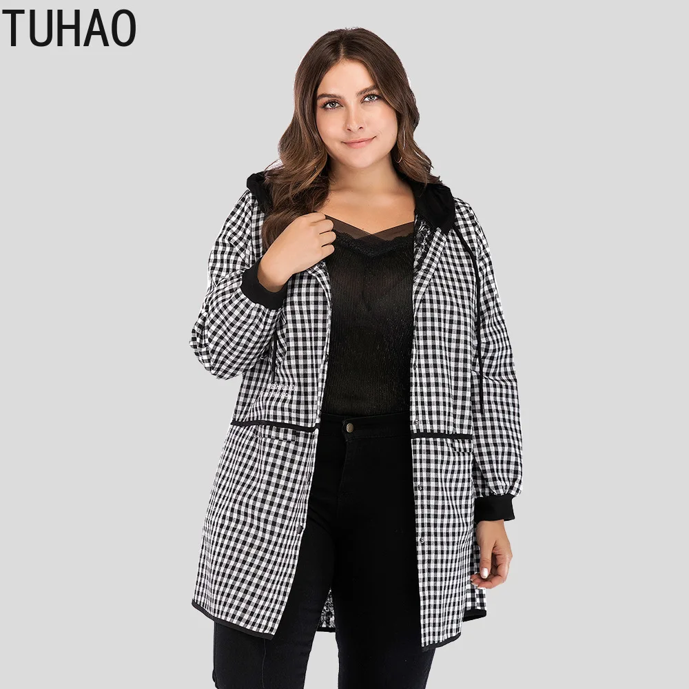 

TUHAO 2019 Autumn Winter Classic Plaid Women Coats Plus Size 5XL 4XL 3XL Windbreaker Loose Wide-Waist Femme CASUAL Jacket LW59