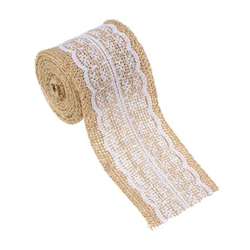 

1 Metre Of Natural Hessian Ribbon With Lace Detai (6Cm)