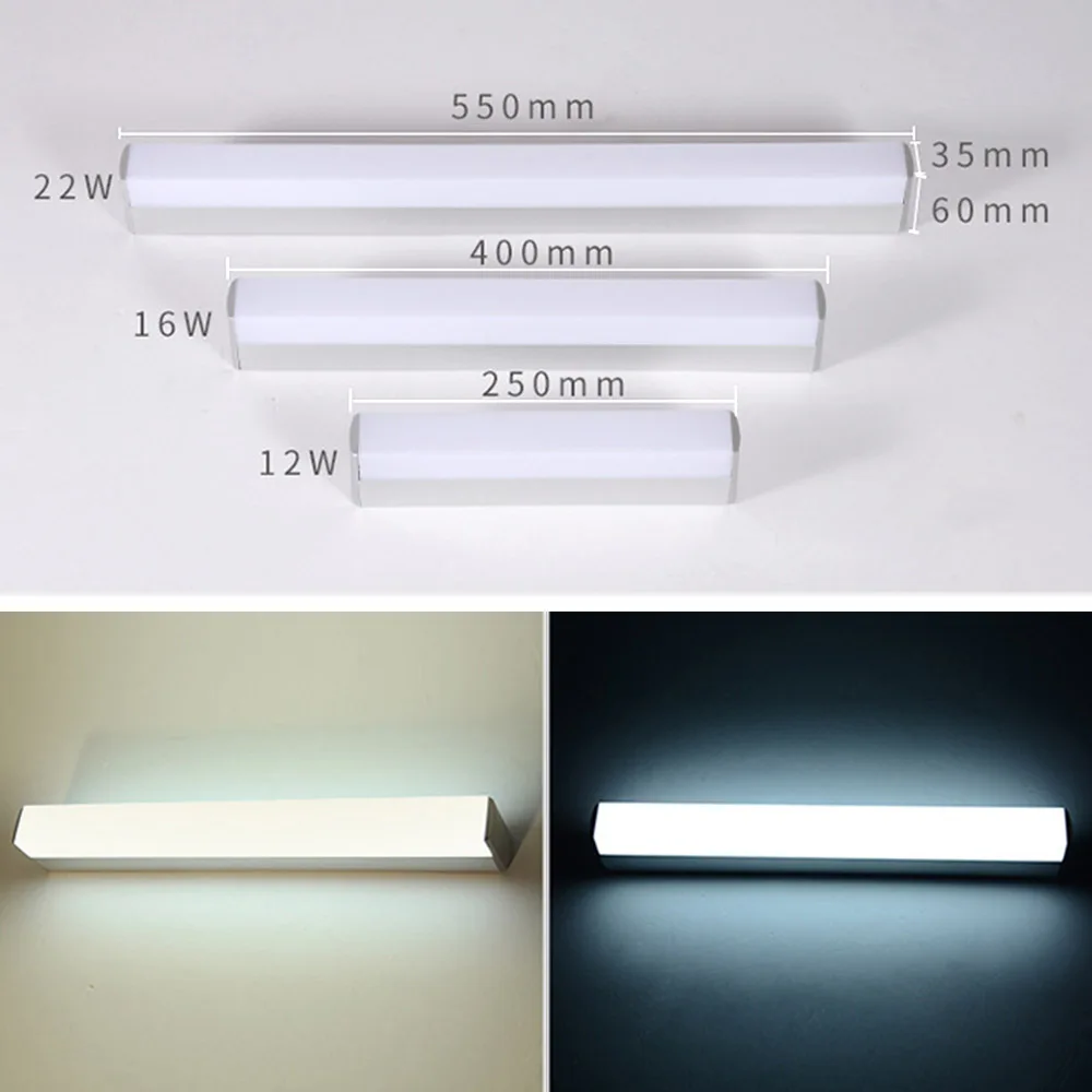 LED Wall Lamp 12W 16W 22W Waterproof Bathroom Wall Light Cabinet Mirror Lamp Dressing Room Kitchen Lighting AC85-265V