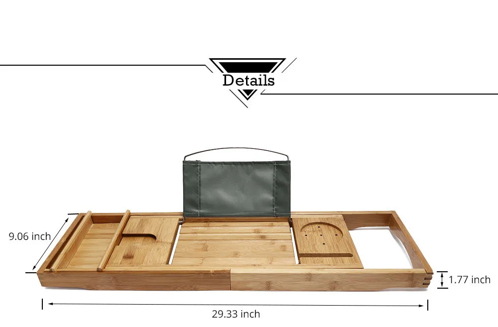 100% Natural Bamboo Bathtub Caddy Tray Organizer Extendable Bathroom Storage Stand Bath Tray Book Pad Phone Holder Shelf 14