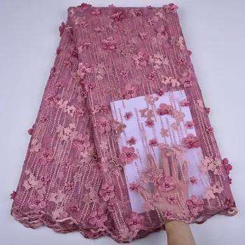 

2018 High Quality African Net Lace Fabric With Beads Embroidery Design Tulle Lace For Party Dress French Lace Fabric A1305